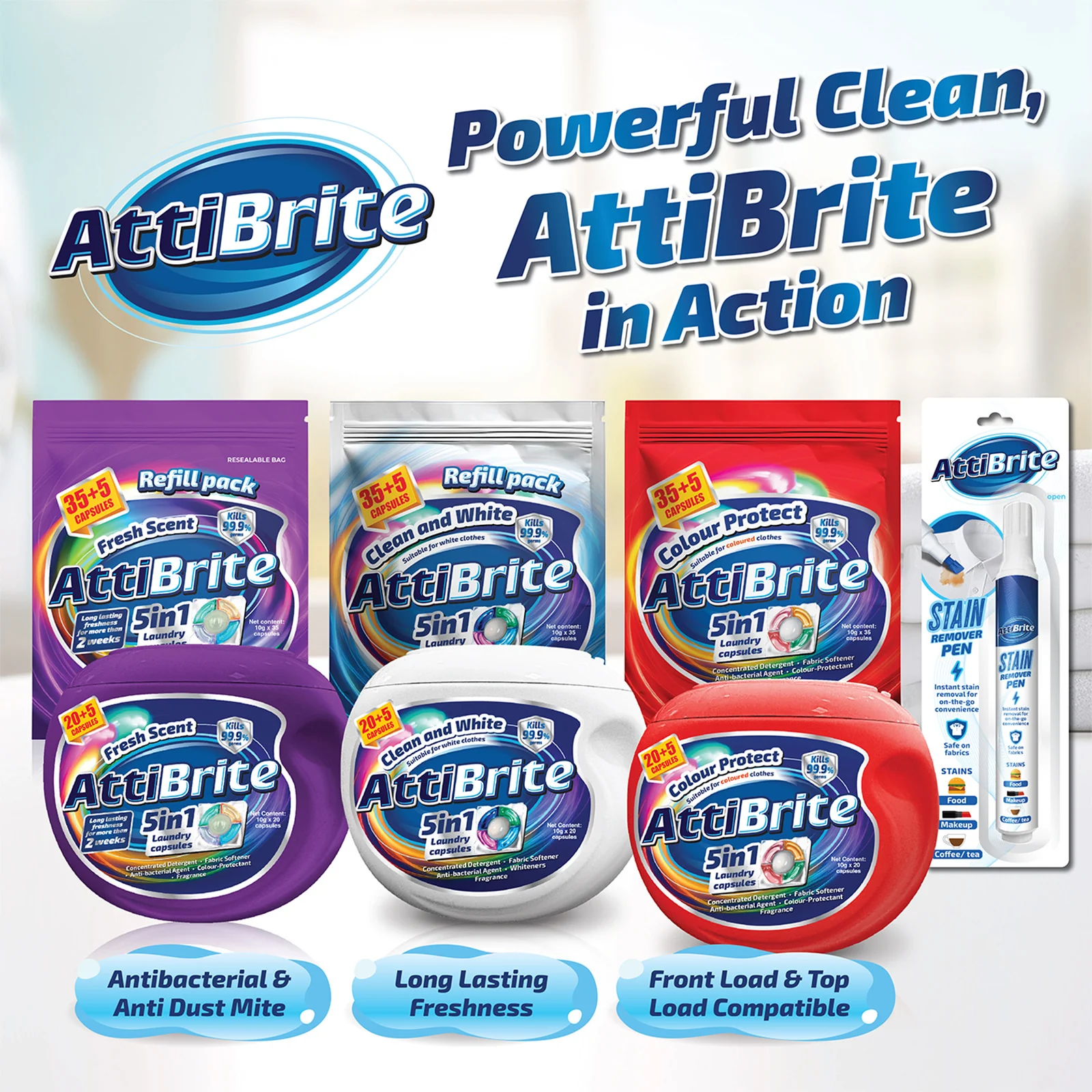 Attibrite Laundry Capsules Colour Protect Refill 10g x 35 - Image 2