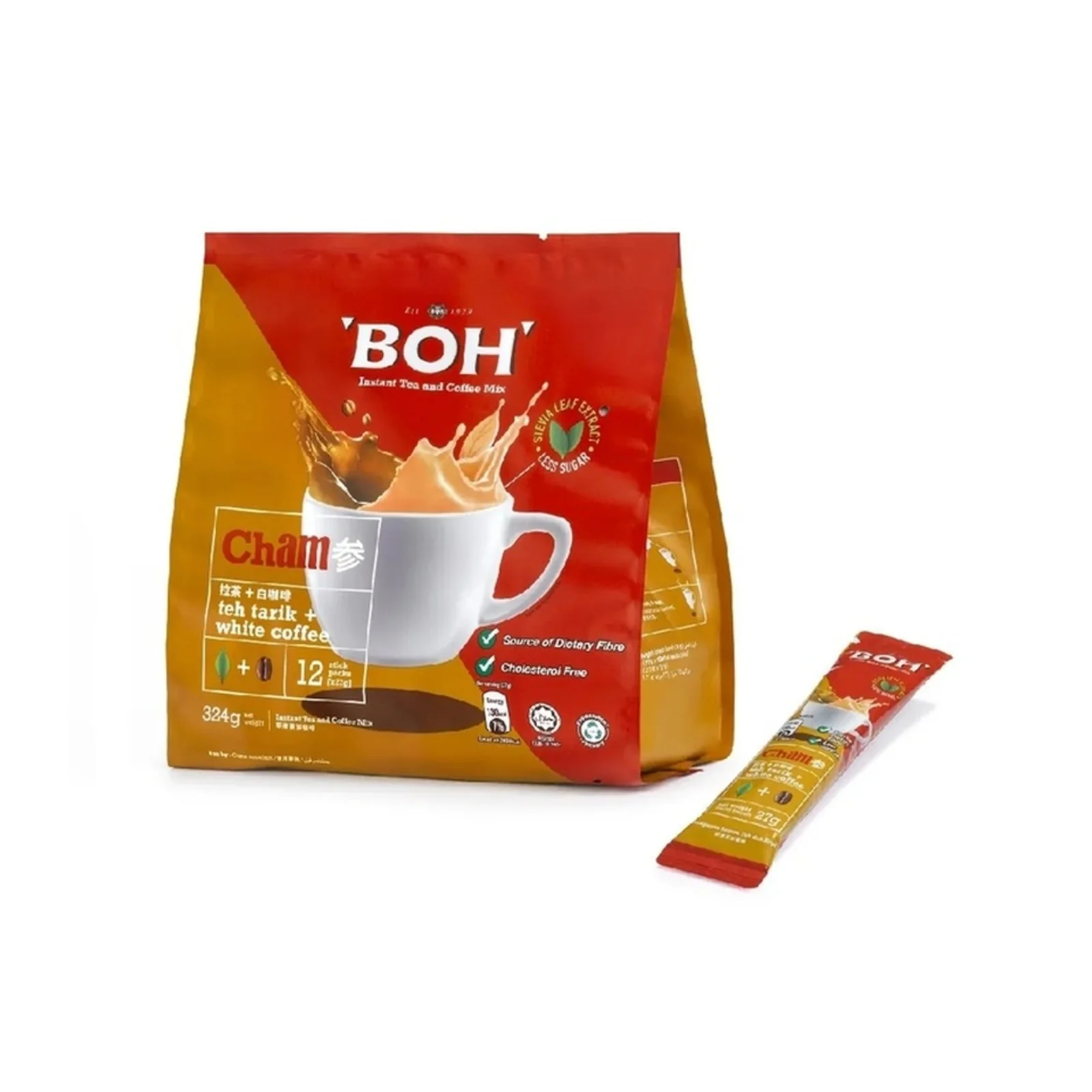 Boh Cham Teh Tarik + White Coffee Instant Mix 27g x 12 - Image 2