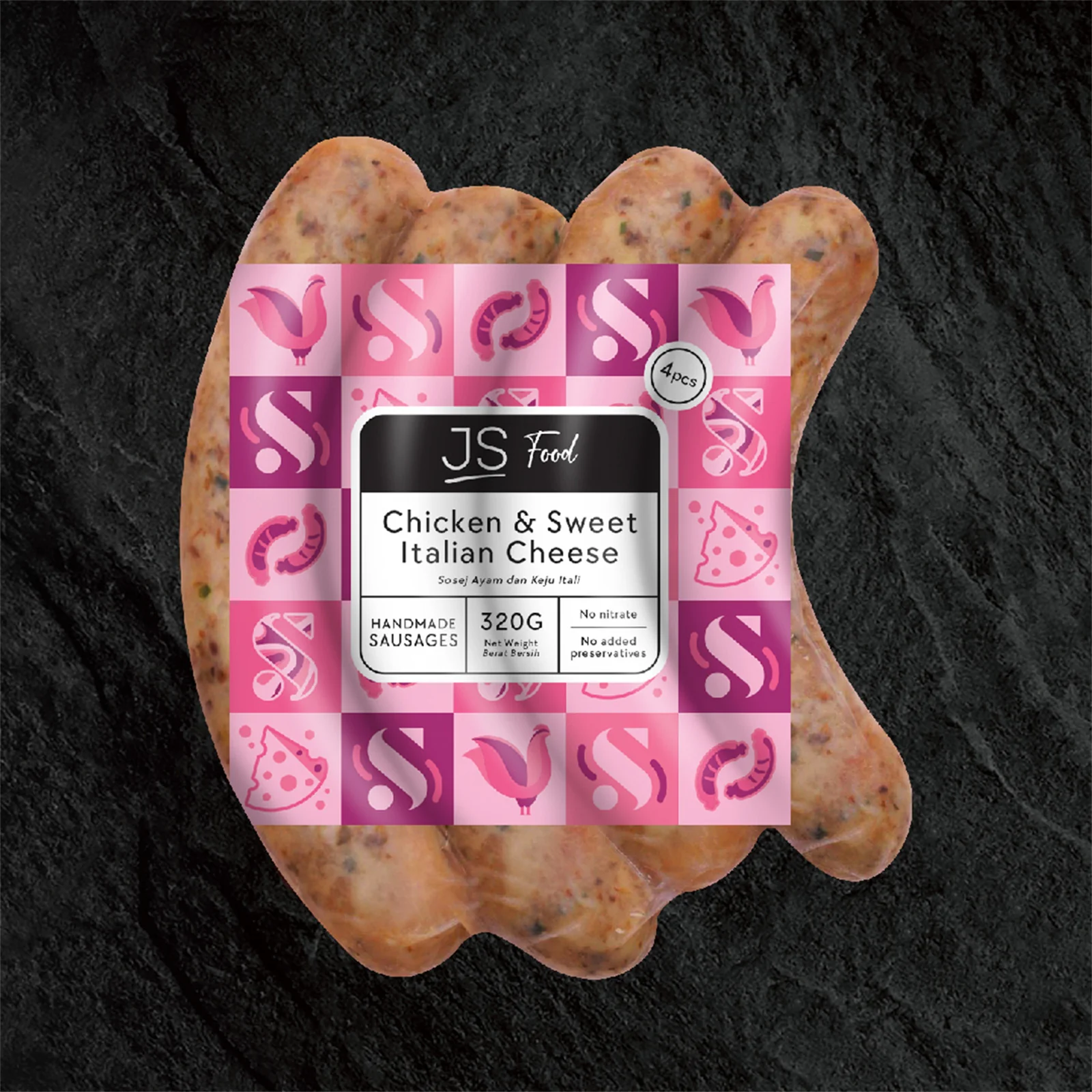 JS Meats Chicken Italian Sweet Cheese Sausage 4pcs/pack
