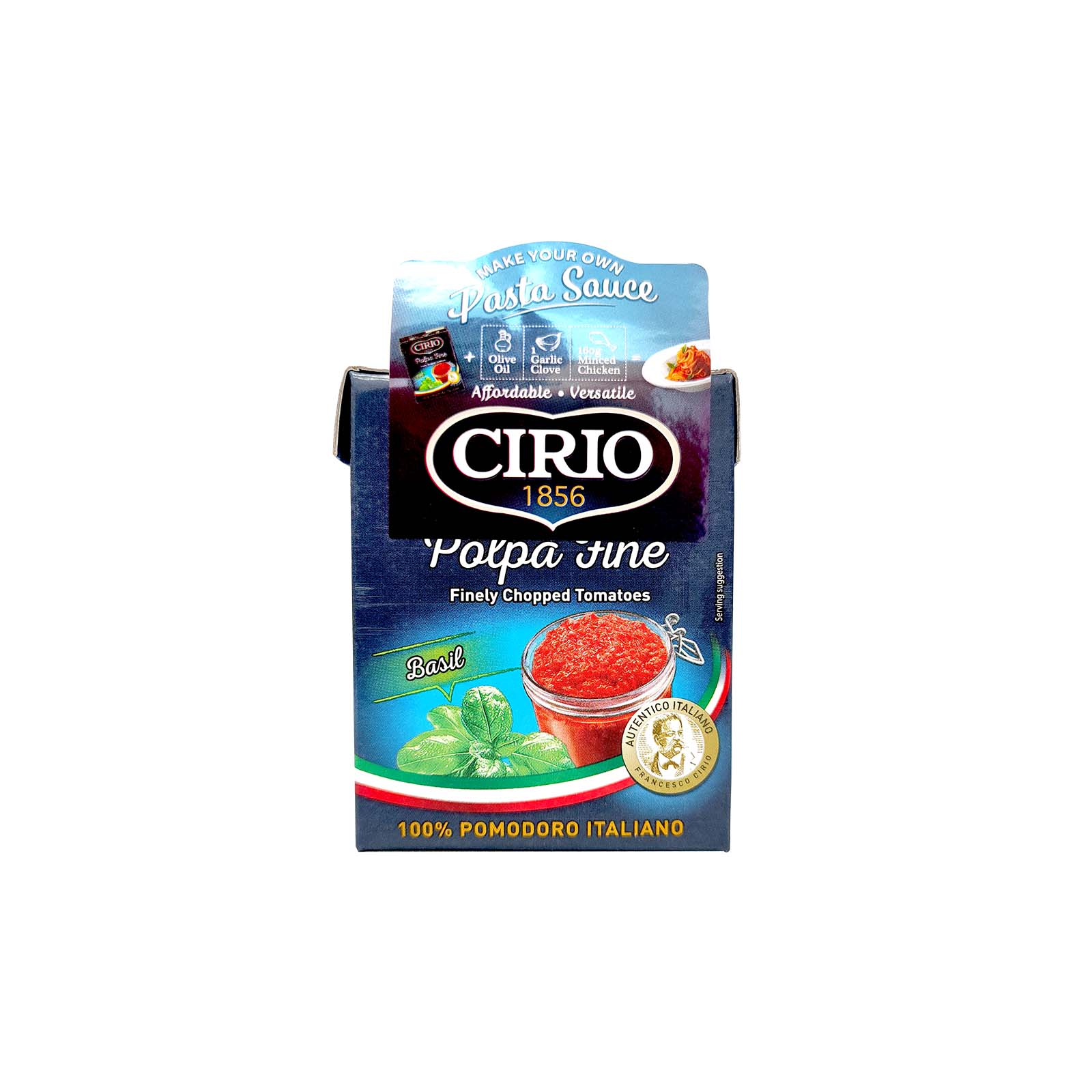 Cirio Polpa Fine Chop Tomato Basil 390g - Image 2