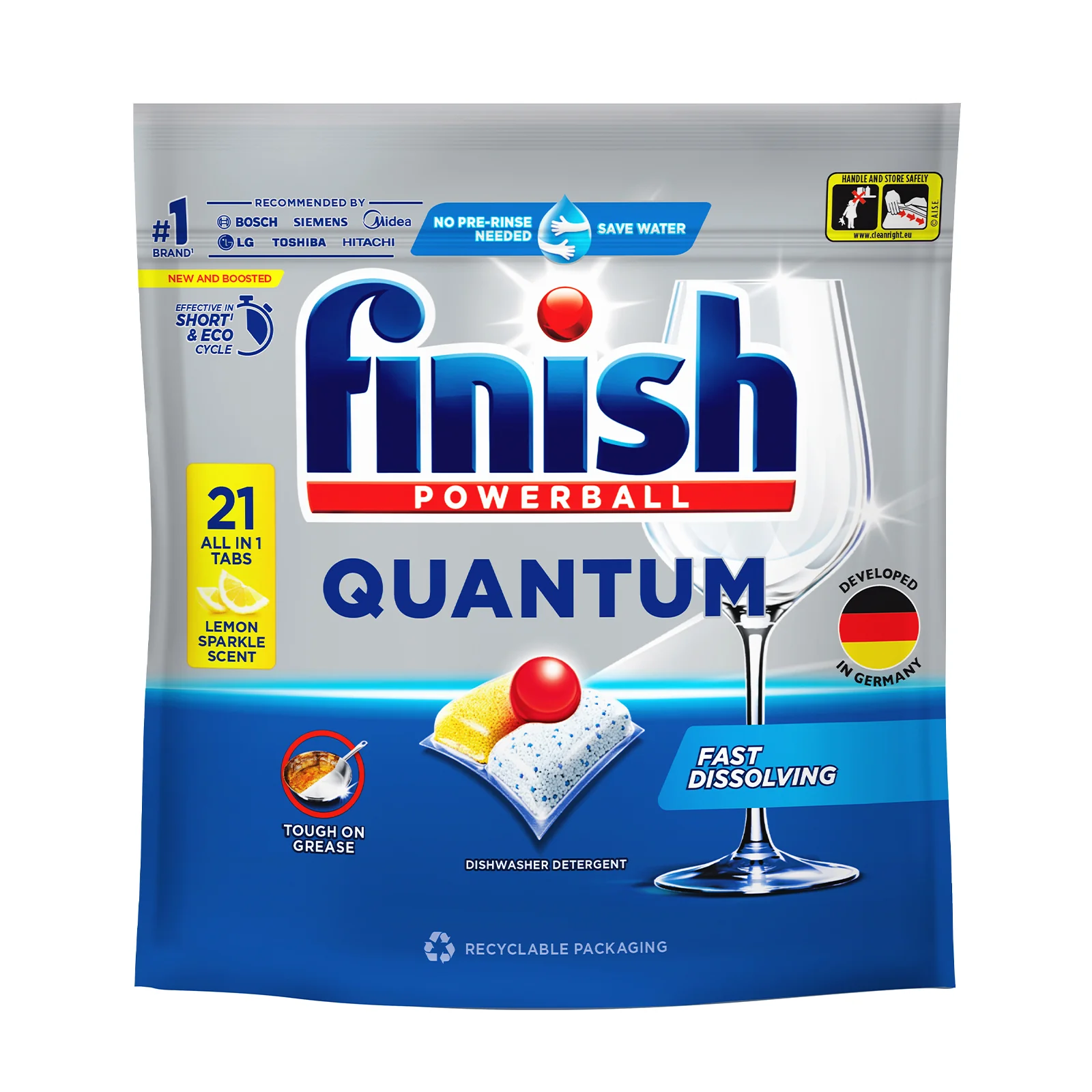 Finish Quantum Lemon Power Ball Automatic Dishwasher Cleaning Tablets 21pcs/pack - Image 2
