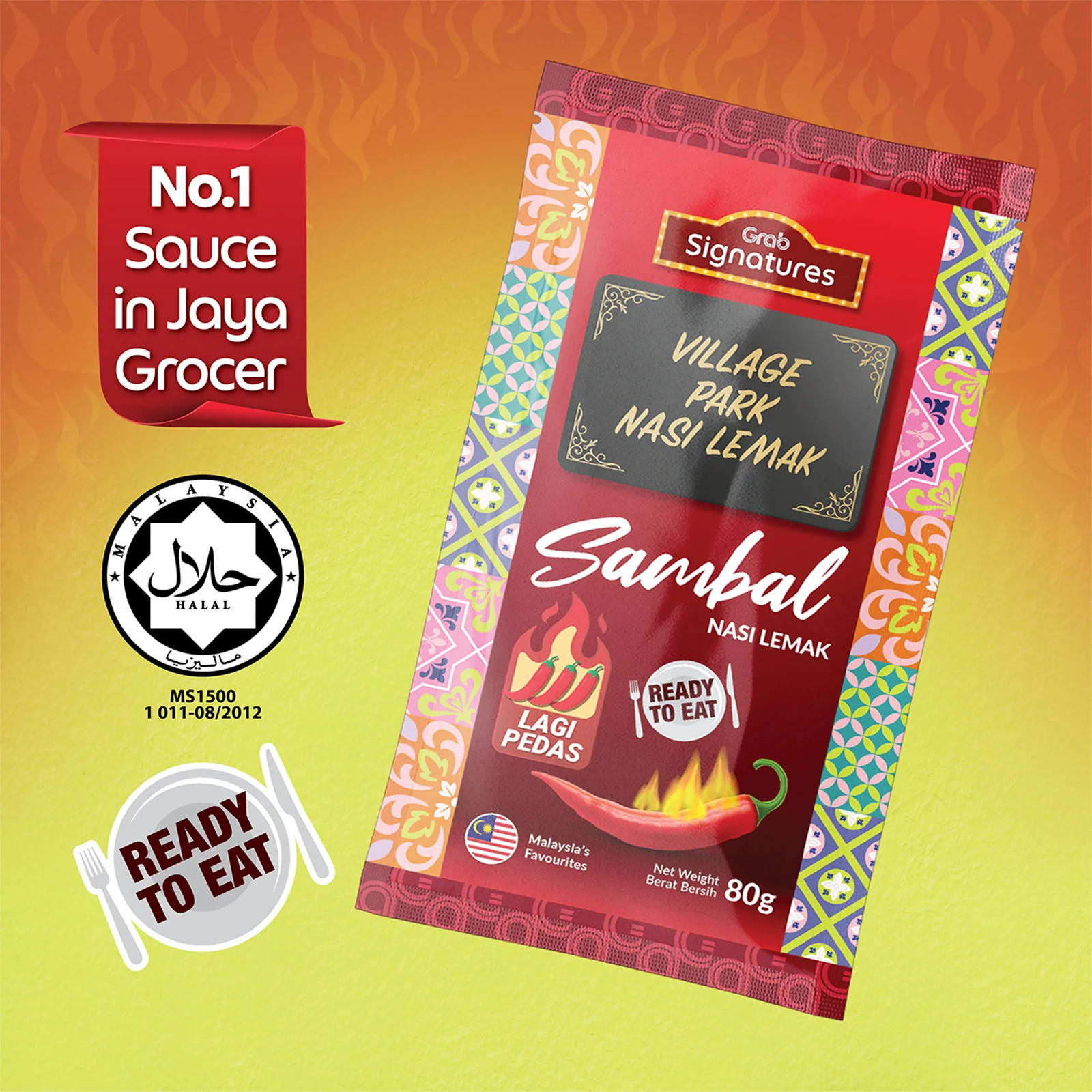 Grab Signatures Village Park Nasi Lemak Lagi Pedas Sambal Sachet 80g - Image 2