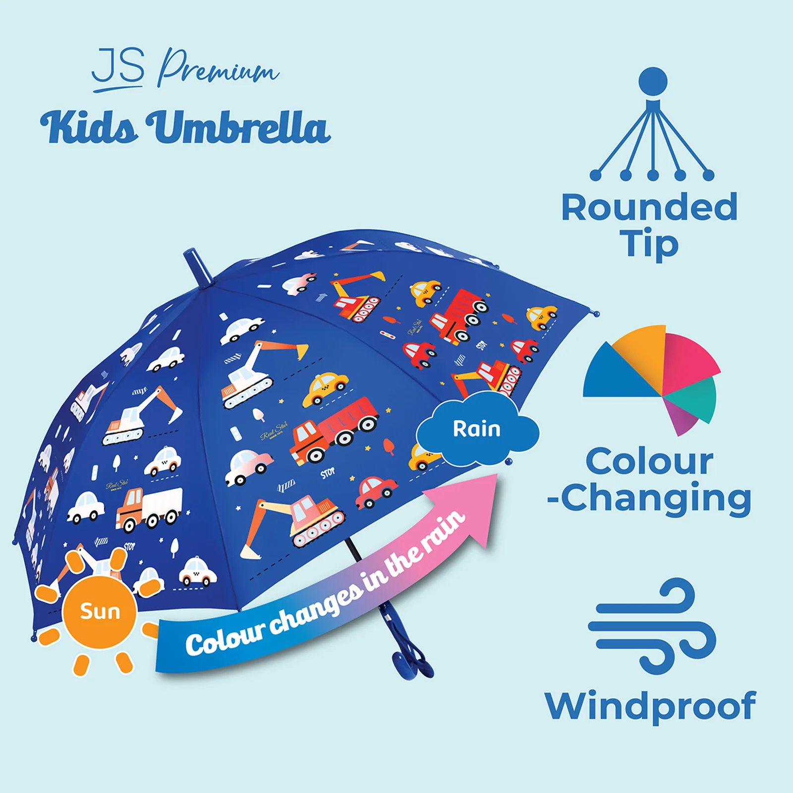 JS Premium Kids Umbrella Blue Excavator 1unit - Image 2