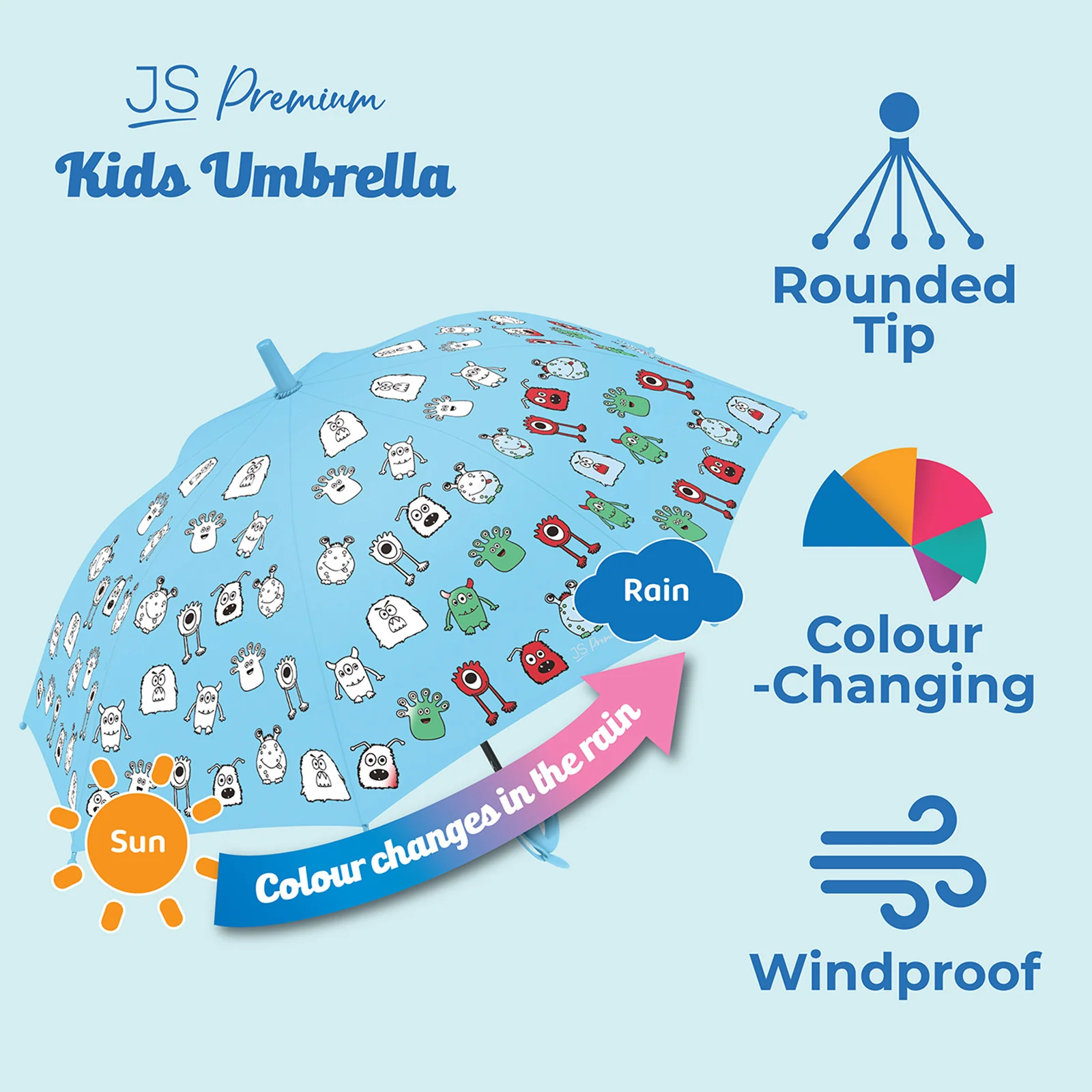 JS Premium Kids Umbrella Blue Monster 1unit - Image 2