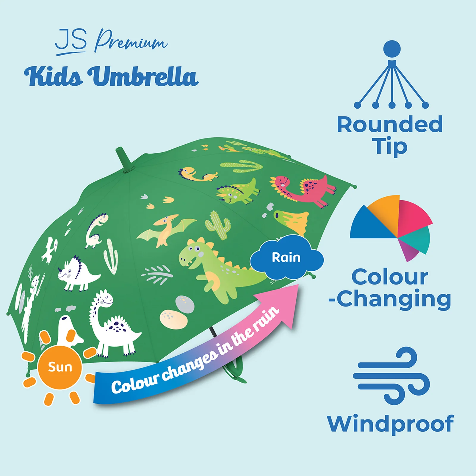 JS Premium Kids Umbrella Green Dinosaur 1unit - Image 2
