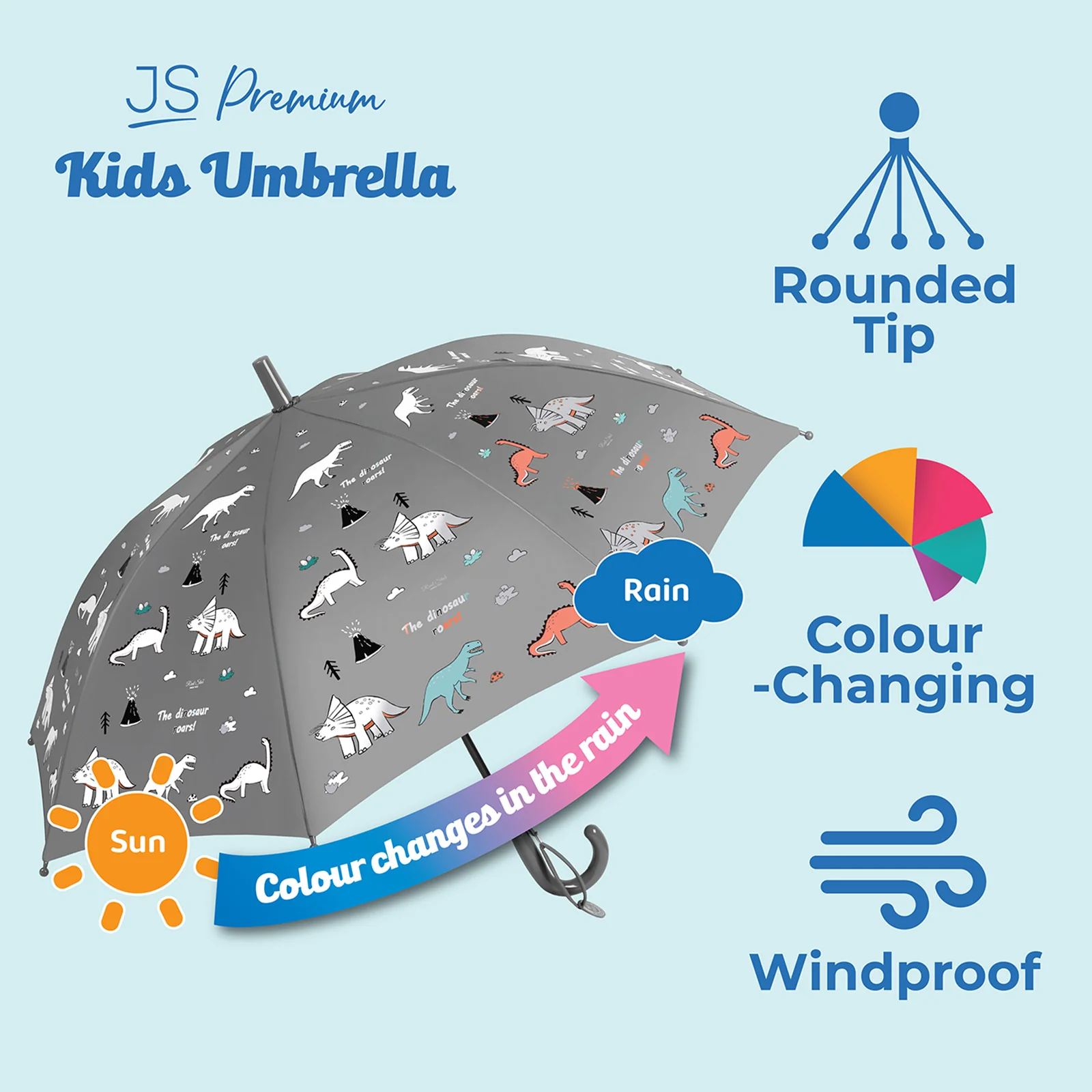 JS Premium Kids Umbrella Grey Dinosaur 1unit - Image 2