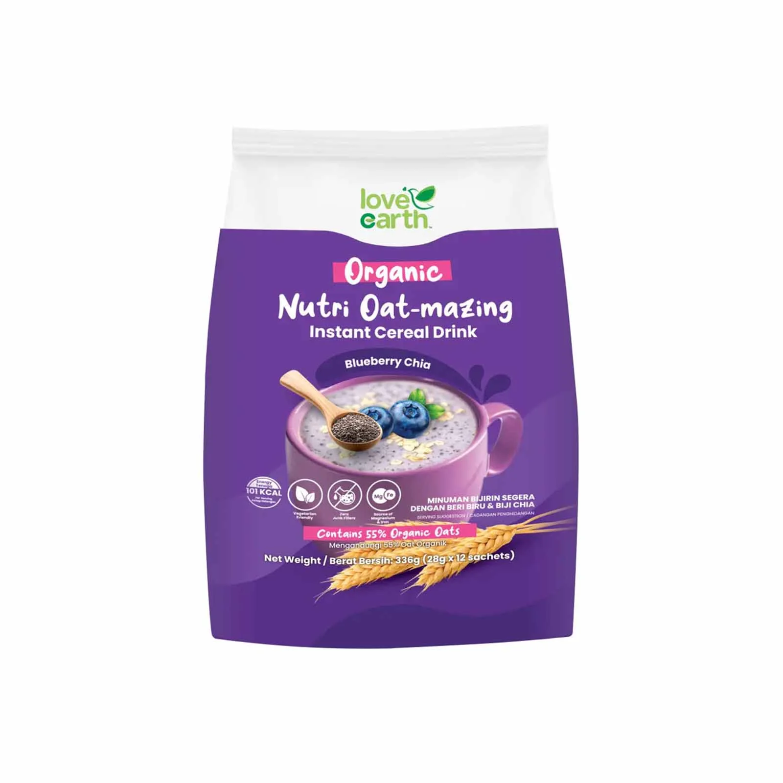 Love Earth Nutri Oat-Mazing Instant Cereal Drink Blueberry Chia Seeds 28 x 12 - Image 2