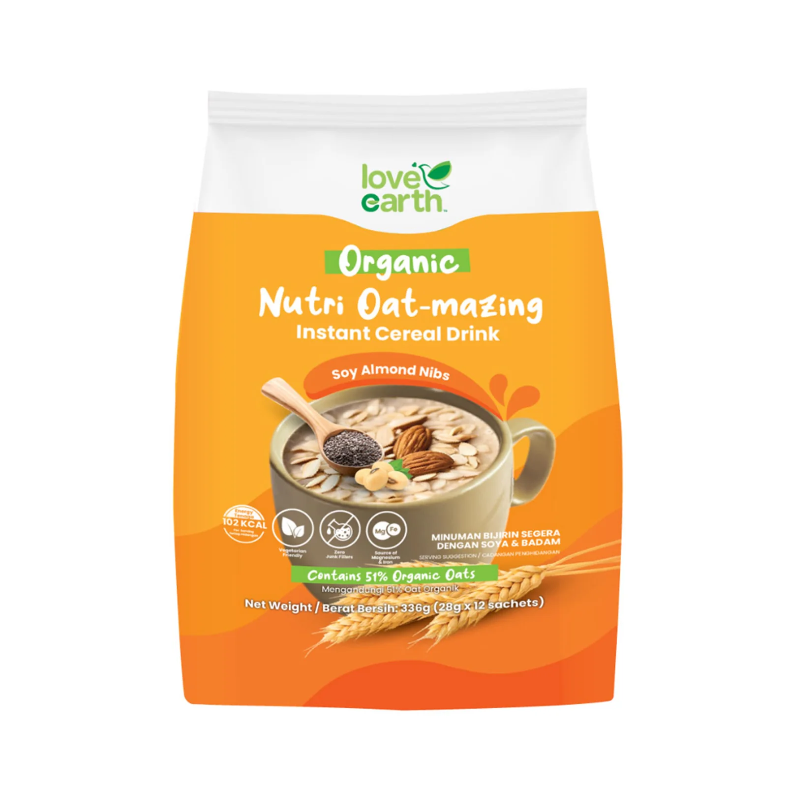 Love Earth Nutri Oat-Mazing Instant Cereal Drink Soy Almond Nibs 28g x 12 - Image 2