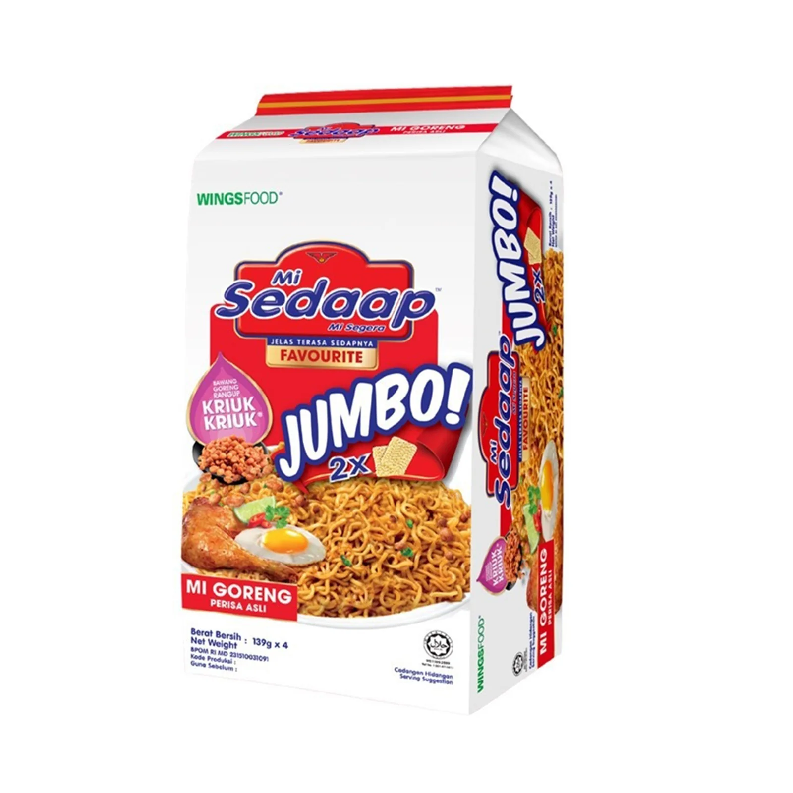 Mi Sedaap Jumbo Fried Instant Noodle Original Flavour 139g x 4 - Image 2