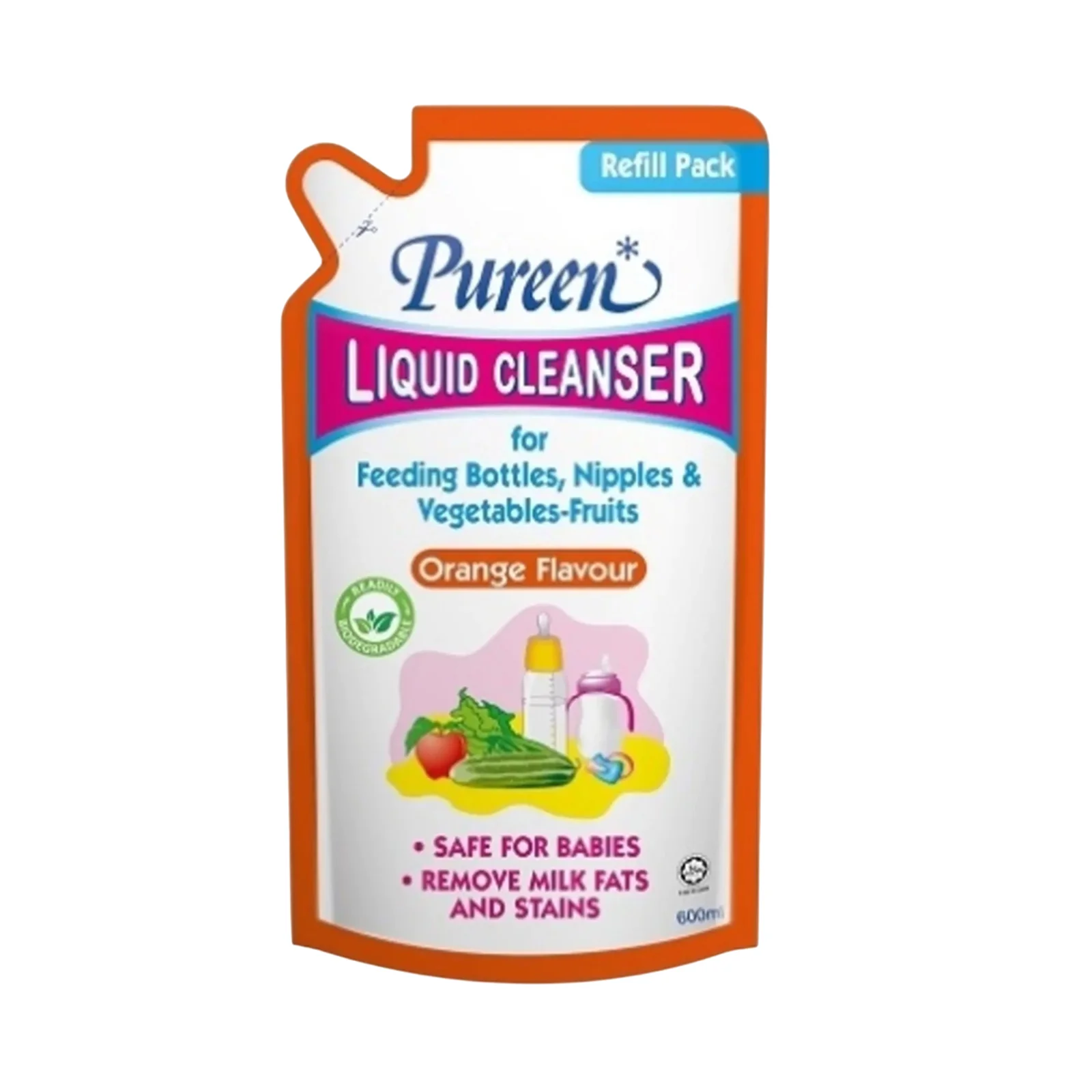 Pureen Liquid Cleanser Orange Scent Refill Pack 600ml - Image 2