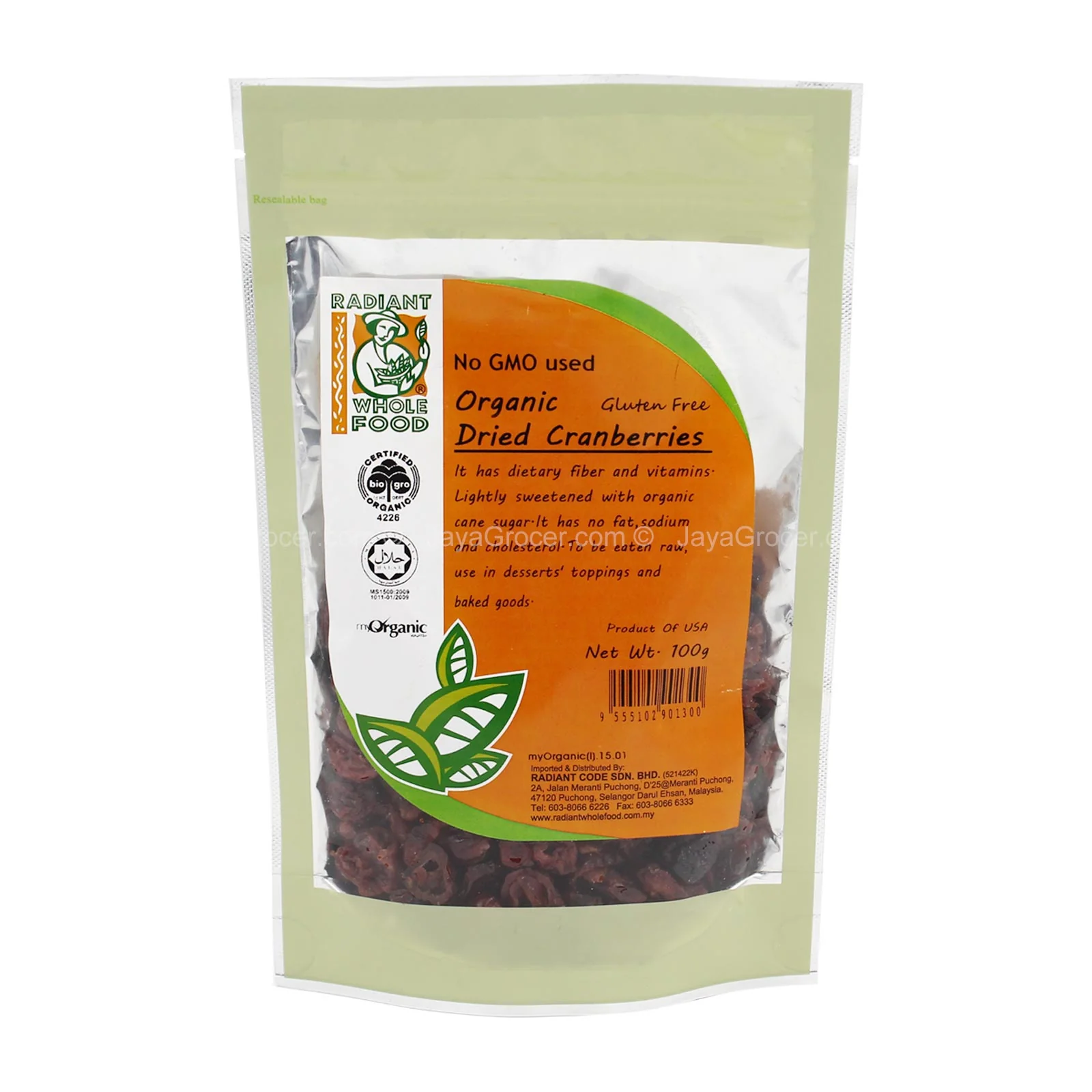 RADIANT ORGANIC DRIED CRABERRIES 100G *1 - Image 2