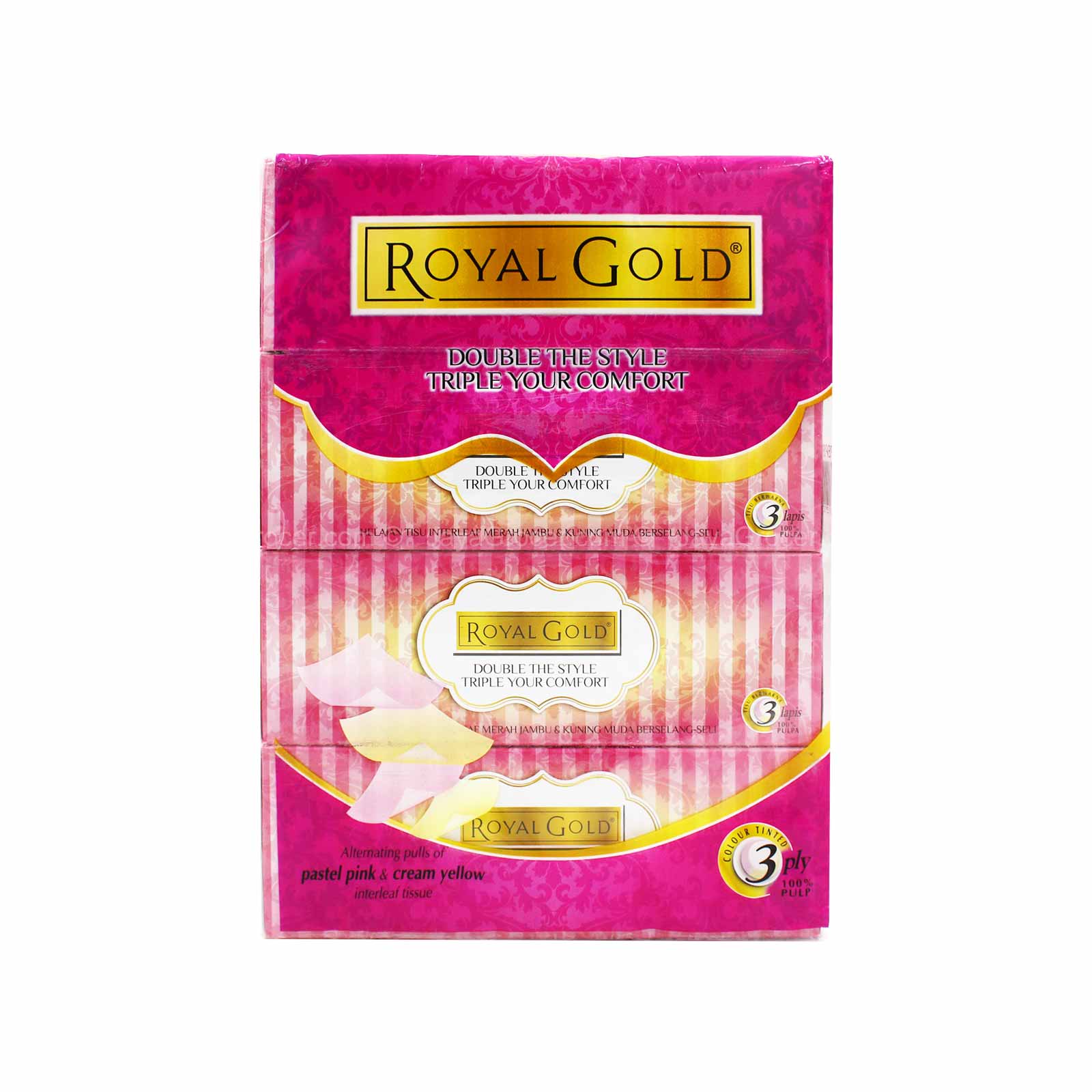 Royal Gold Twin Tone Interleaf Facial Tissue 80pulls x 4boxes - Image 2