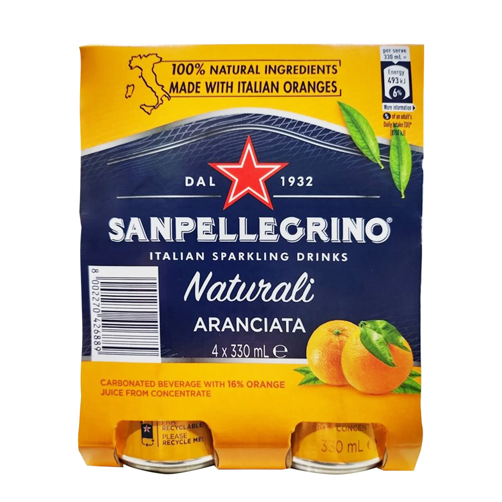 San Pellegrino Aranciata Sparkling Orange Juice (Can) 330ml - Image 3