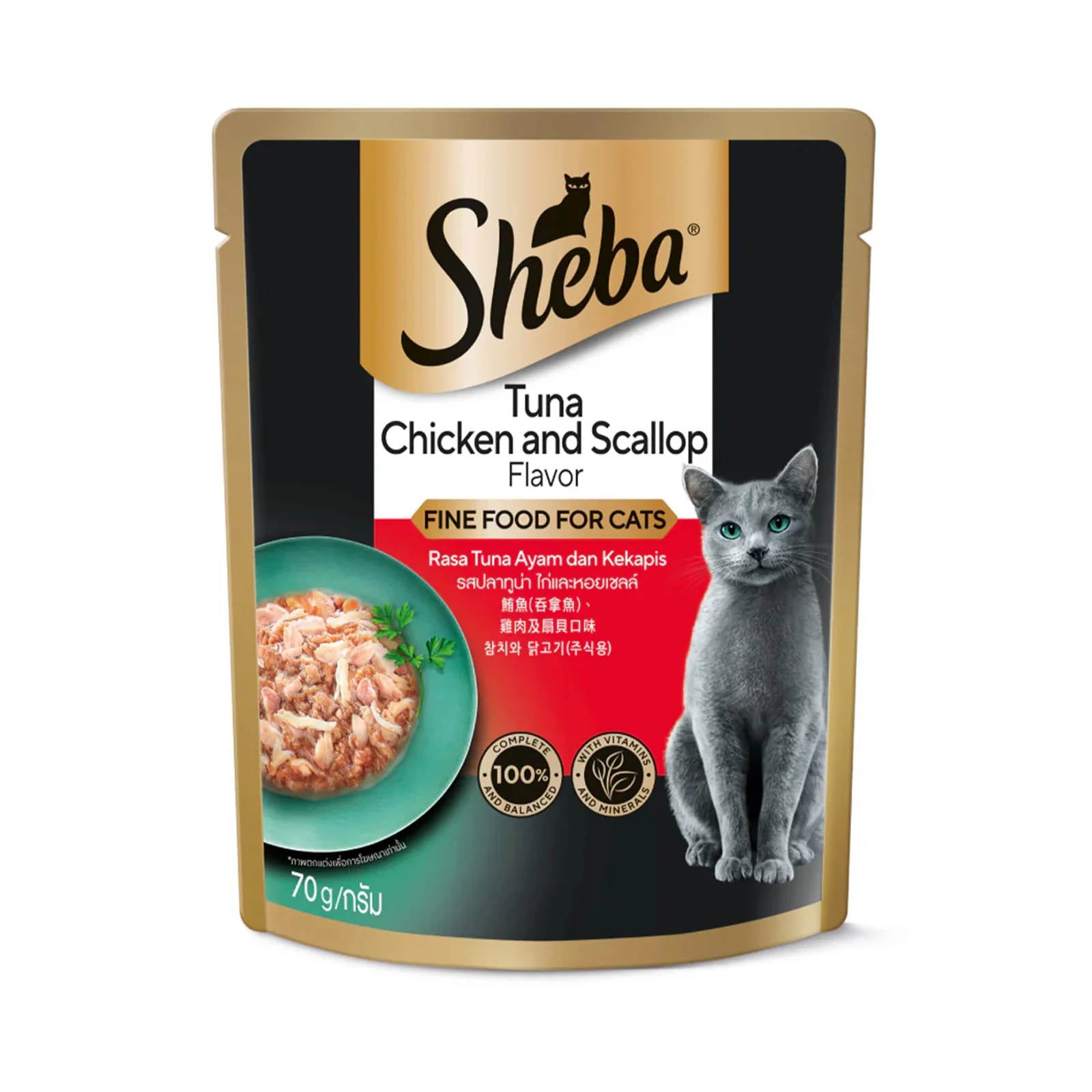 Sheba Pouch Tuna And Chicken With Bonito Flake Flavour Wet Cat Food 70g - Image 2